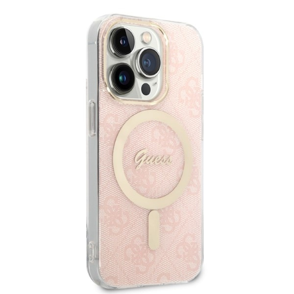 Kryt Guess GUBPP14LH4EACSP Case + Wireless Charger Apple iPhone 14 Pro pink hard case 4G Print MagSafe