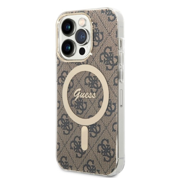 Kryt Guess GUBPP14LH4EACSW Case + Wireless Charger Apple iPhone 14 Pro brown hard case 4G Print MagSafe