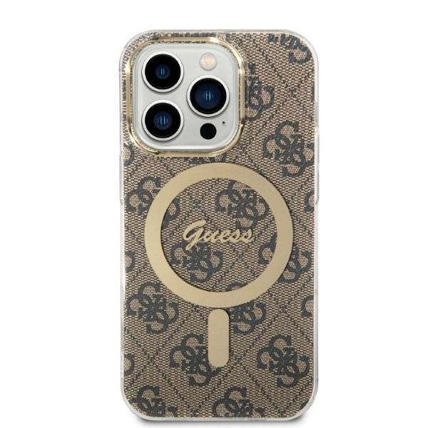 Kryt Guess GUBPP14LH4EACSW Case + Wireless Charger Apple iPhone 14 Pro brown hard case 4G Print MagSafe
