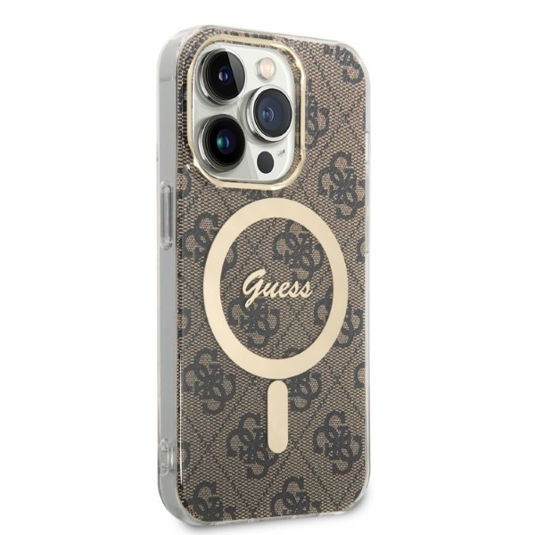 Kryt Guess GUBPP14LH4EACSW Case + Wireless Charger Apple iPhone 14 Pro brown hard case 4G Print MagSafe