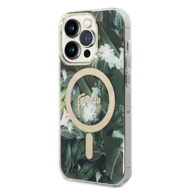 Kryt Guess GUBPP14LHJEACSA Case + Wireless Charger Apple iPhone 14 Pro green hard case Jungle MagSafe