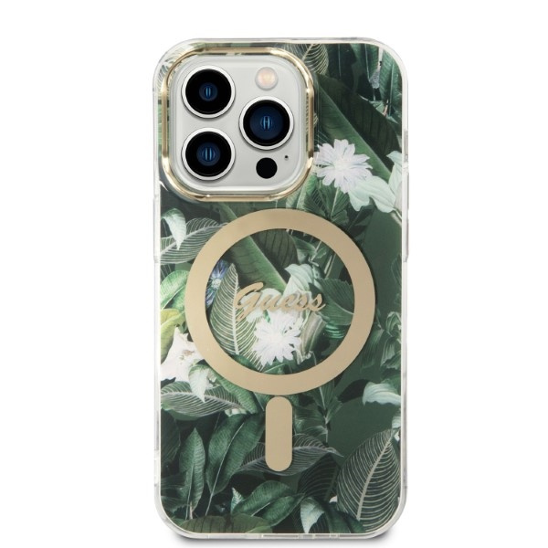 Kryt Guess GUBPP14LHJEACSA Case + Wireless Charger Apple iPhone 14 Pro green hard case Jungle MagSafe