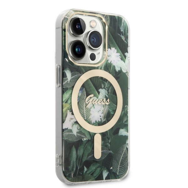 Kryt Guess GUBPP14LHJEACSA Case + Wireless Charger Apple iPhone 14 Pro green hard case Jungle MagSafe