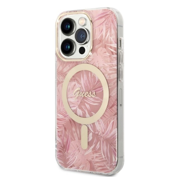 Kryt Guess GUBPP14LHJEACSP Case + Wireless Charger Apple iPhone 14 Pro pink hard case Jungle MagSafe