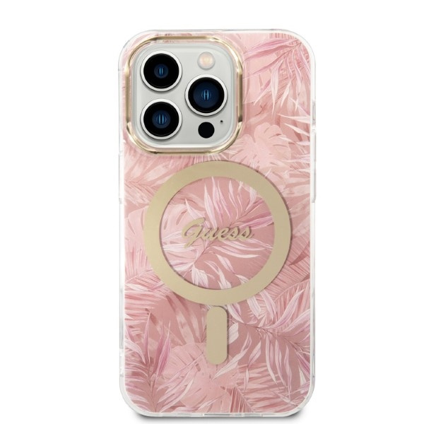Kryt Guess GUBPP14LHJEACSP Case + Wireless Charger Apple iPhone 14 Pro pink hard case Jungle MagSafe