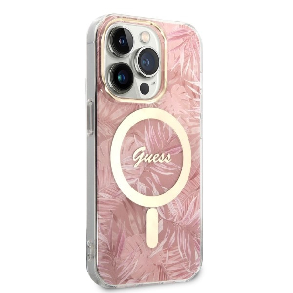 Kryt Guess GUBPP14LHJEACSP Case + Wireless Charger Apple iPhone 14 Pro pink hard case Jungle MagSafe