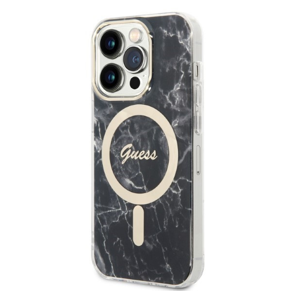 Kryt Guess GUBPP14LHMEACSK Case + Wireless Charger Apple iPhone 14 Pro black hard case Marble MagSafe