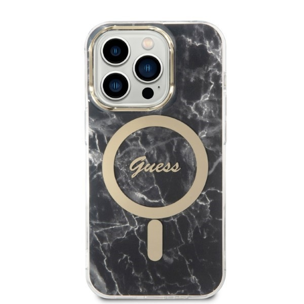 Kryt Guess GUBPP14LHMEACSK Case + Wireless Charger Apple iPhone 14 Pro black hard case Marble MagSafe
