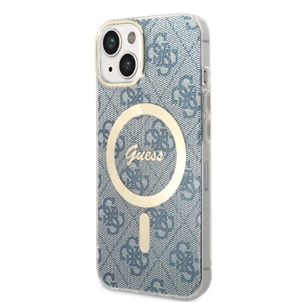 Kryt Guess GUBPP14MH4EACSB Case + Wireless Charger Apple iPhone 14 Plus / 15 Plus blue hard case 4G Print MagSafe