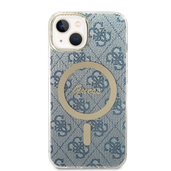 Kryt Guess GUBPP14MH4EACSB Case + Wireless Charger Apple iPhone 14 Plus / 15 Plus blue hard case 4G Print MagSafe