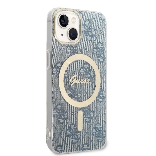 Kryt Guess GUBPP14MH4EACSB Case + Wireless Charger Apple iPhone 14 Plus / 15 Plus blue hard case 4G Print MagSafe