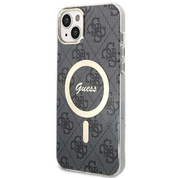 Kryt Guess GUBPP14MH4EACSK Case + Wireless Charger Apple iPhone 14 Plus / 15 Plus black hard case 4G Print MagSafe