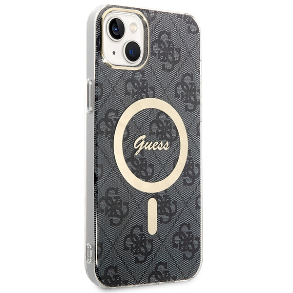 Kryt Guess GUBPP14MH4EACSK Case + Wireless Charger Apple iPhone 14 Plus / 15 Plus black hard case 4G Print MagSafe