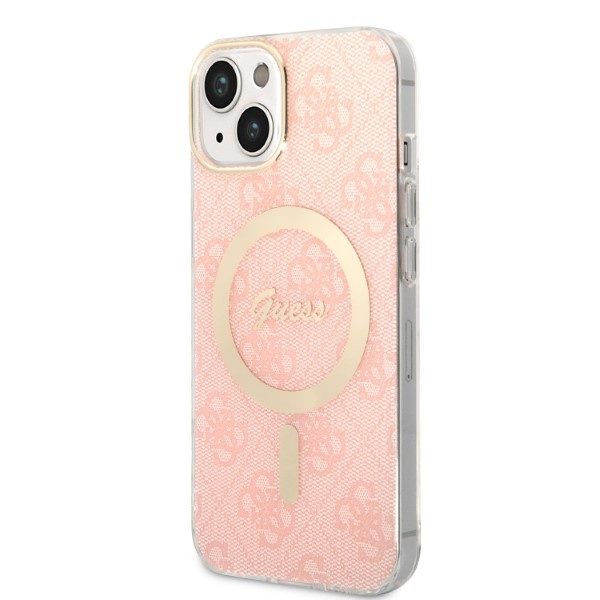 Kryt Guess GUBPP14MH4EACSP Case + Wireless Charger Apple iPhone 14 Plus / 15 Plus pink hard case 4G Print MagSafe