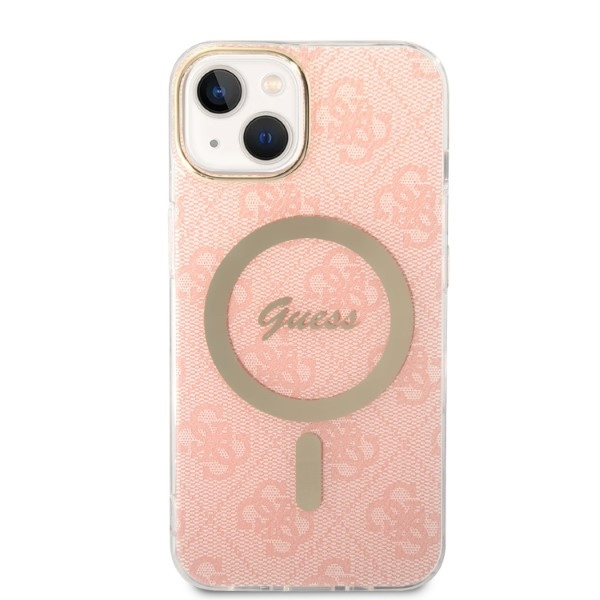 Kryt Guess GUBPP14MH4EACSP Case + Wireless Charger Apple iPhone 14 Plus / 15 Plus pink hard case 4G Print MagSafe