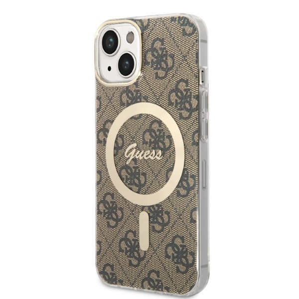 Kryt Guess GUBPP14MH4EACSW Case + Wireless Charger Apple iPhone 14 Plus / 15 Plus brown hard case 4G Print MagSafe