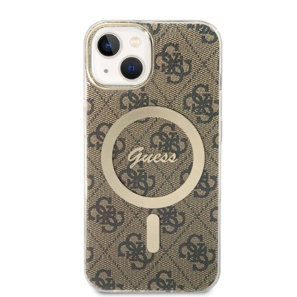 Kryt Guess GUBPP14MH4EACSW Case + Wireless Charger Apple iPhone 14 Plus / 15 Plus brown hard case 4G Print MagSafe