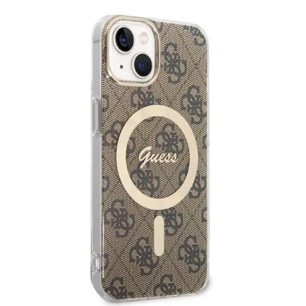 Kryt Guess GUBPP14MH4EACSW Case + Wireless Charger Apple iPhone 14 Plus / 15 Plus brown hard case 4G Print MagSafe