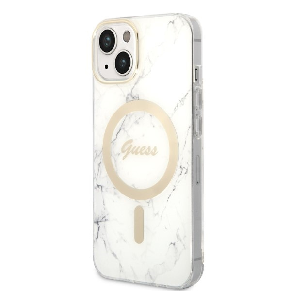 Kryt Guess GUBPP14MHMEACSH Case + Wireless Charger Apple iPhone 14 Plus / 15 Plus white hard case Marble MagSafe