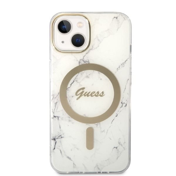 Kryt Guess GUBPP14MHMEACSH Case + Wireless Charger Apple iPhone 14 Plus / 15 Plus white hard case Marble MagSafe