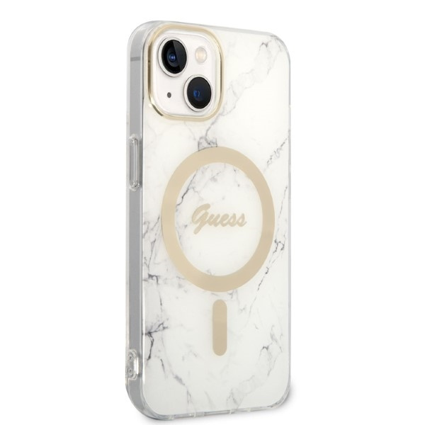 Kryt Guess GUBPP14MHMEACSH Case + Wireless Charger Apple iPhone 14 Plus / 15 Plus white hard case Marble MagSafe