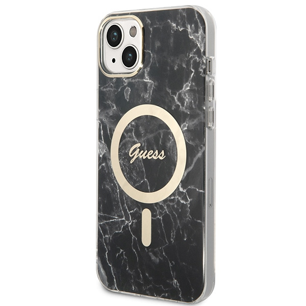 Kryt Guess GUBPP14SHMEACSK Case + Wireless Charger Apple iPhone 14 black hard case Marble MagSafe