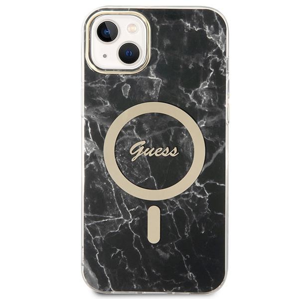 Kryt Guess GUBPP14SHMEACSK Case + Wireless Charger Apple iPhone 14 black hard case Marble MagSafe