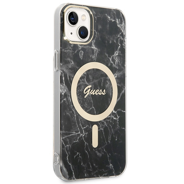 Kryt Guess GUBPP14SHMEACSK Case + Wireless Charger Apple iPhone 14 black hard case Marble MagSafe