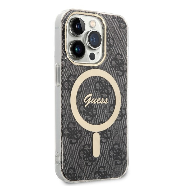 Kryt Guess GUBPP14XH4EACSK Case + Wireless Charger Apple iPhone 14 Pro Max black hard case 4G Print MagSafe