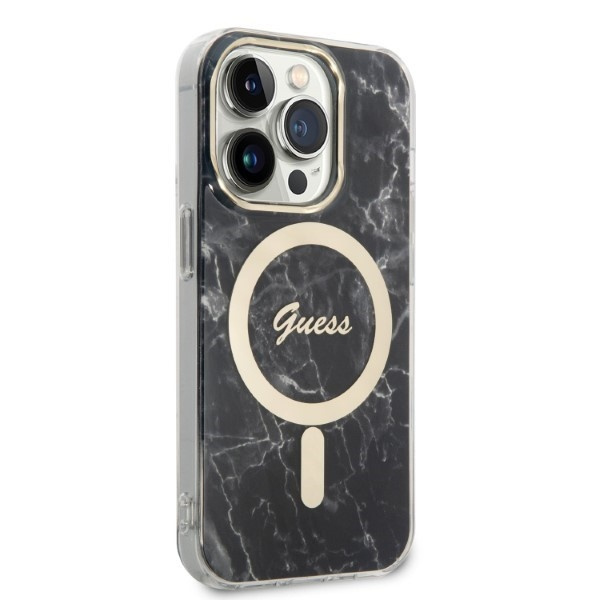 Kryt Guess GUBPP14XHMEACSK Case + Wireless Charger Apple iPhone 14 Pro Max barva černá hard case Marble MagSafe