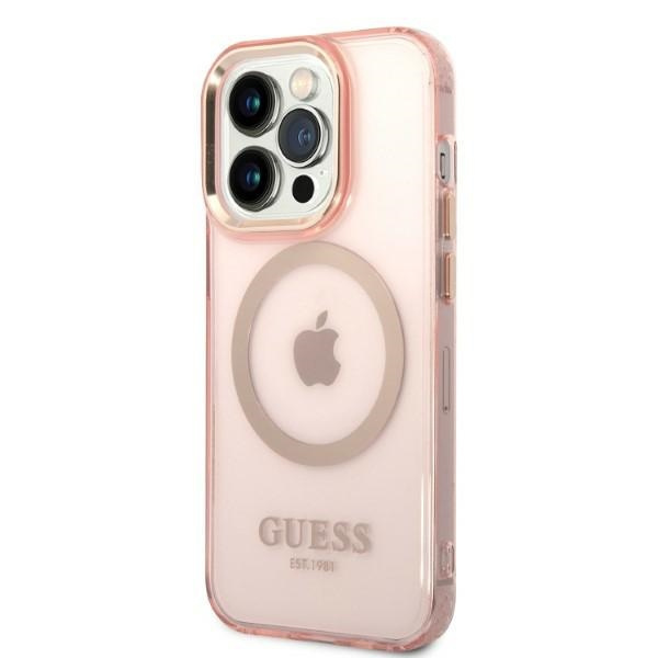 Kryt Guess GUHMP14LHTCMP Apple iPhone 14 Pro pink hard case Gold Outline Translucent MagSafe