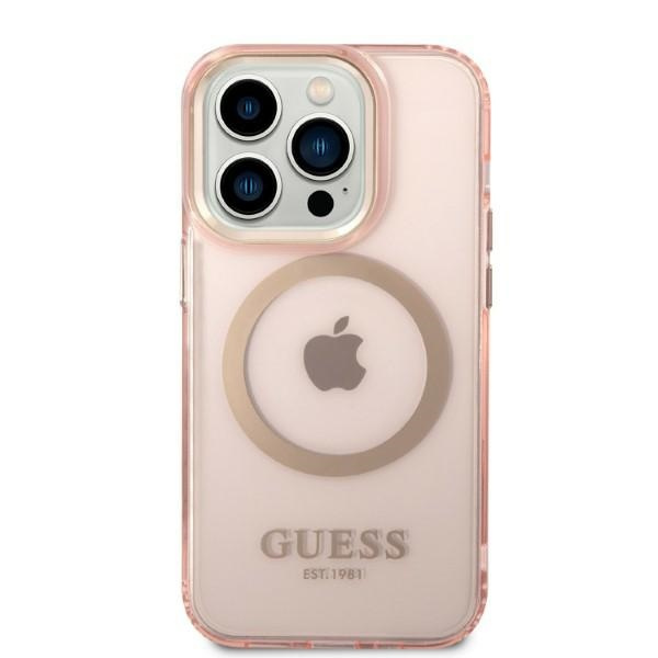 Kryt Guess GUHMP14LHTCMP Apple iPhone 14 Pro pink hard case Gold Outline Translucent MagSafe