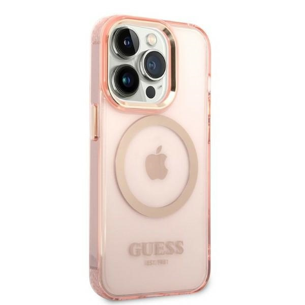 Kryt Guess GUHMP14LHTCMP Apple iPhone 14 Pro pink hard case Gold Outline Translucent MagSafe
