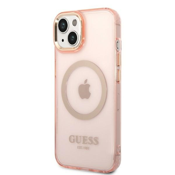 Kryt Guess GUHMP14MHTCMP Apple iPhone 14 Plus / 15 Plus pink hard case Gold Outline Translucent MagSafe