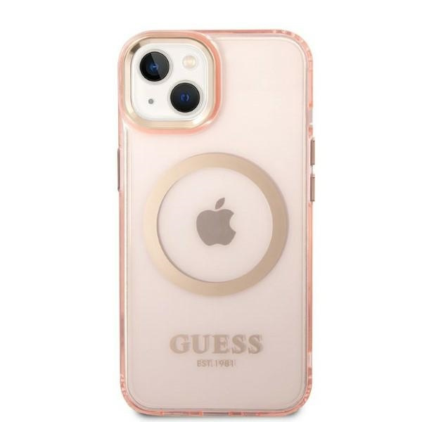 Kryt Guess GUHMP14MHTCMP Apple iPhone 14 Plus / 15 Plus pink hard case Gold Outline Translucent MagSafe