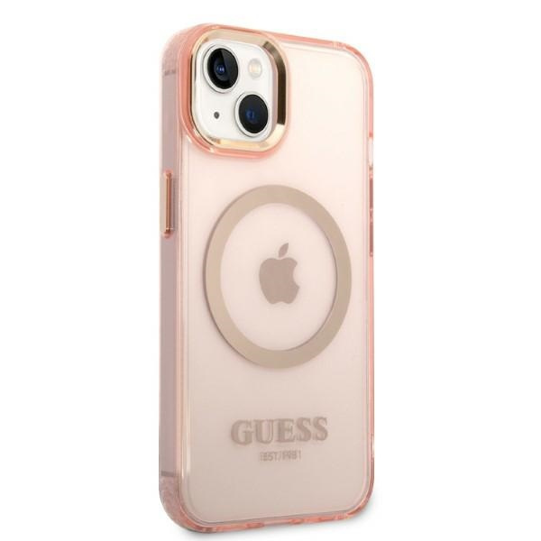 Kryt Guess GUHMP14MHTCMP Apple iPhone 14 Plus / 15 Plus pink hard case Gold Outline Translucent MagSafe