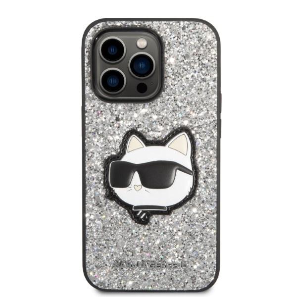 Kryt Karl Lagerfeld KLHCP14LG2CPS Apple iPhone 14 Pro silver hardcase Glitter Choupette Patch