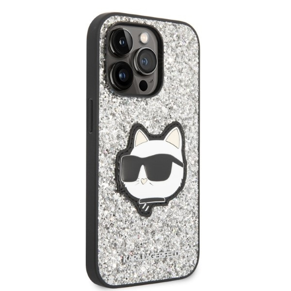 Kryt Karl Lagerfeld KLHCP14LG2CPS Apple iPhone 14 Pro silver hardcase Glitter Choupette Patch