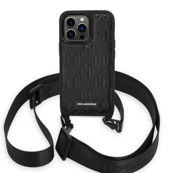 Kryt Karl Lagerfeld KLHCP14LSTMMK Apple iPhone 14 Pro hardcase black Monogram Plaque Logo Strap