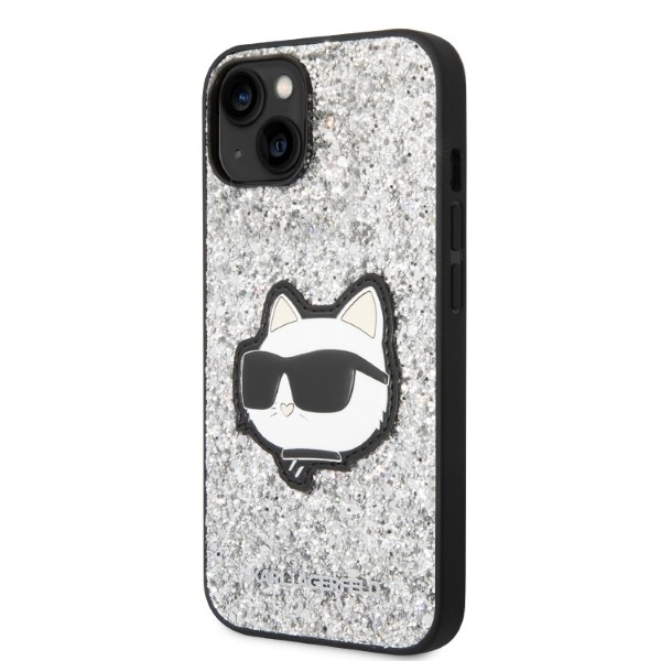 Kryt Karl Lagerfeld KLHCP14SG2CPS Apple iPhone 14 silver hardcase Glitter Choupette Patch