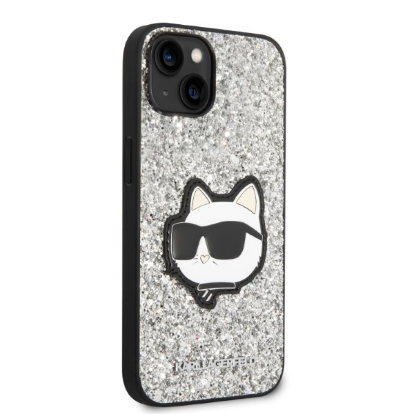 Kryt Karl Lagerfeld KLHCP14SG2CPS Apple iPhone 14 silver hardcase Glitter Choupette Patch