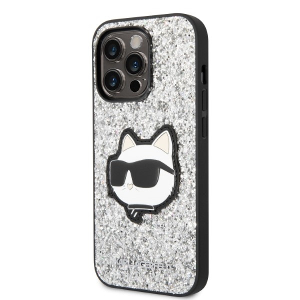 Kryt Karl Lagerfeld KLHCP14XG2CPS Apple iPhone 14 Pro Max silver hardcase Glitter Choupette Patch