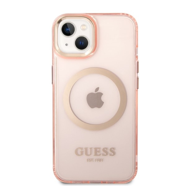 Kryt Guess GUHMP14SHTCMP Apple iPhone 14 pink hard case Gold Outline Translucent MagSafe