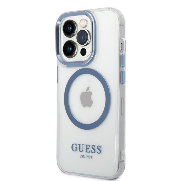 Kryt Guess GUHMP14XHTRMB Apple iPhone 14 Pro Max blue hard case Metal Outline Magsafe