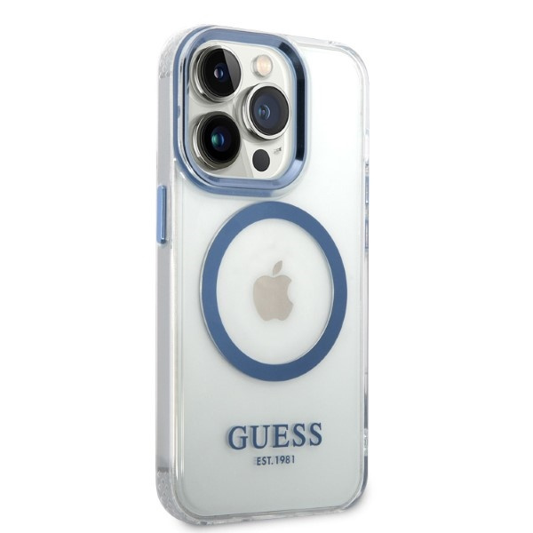 Kryt Guess GUHMP14XHTRMB Apple iPhone 14 Pro Max blue hard case Metal Outline Magsafe