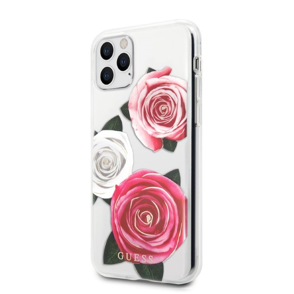Kryt Guess GUHCN58ROSTRT Apple iPhone 11 Pro transparent hardcase Flower Desire Pink & White Rose