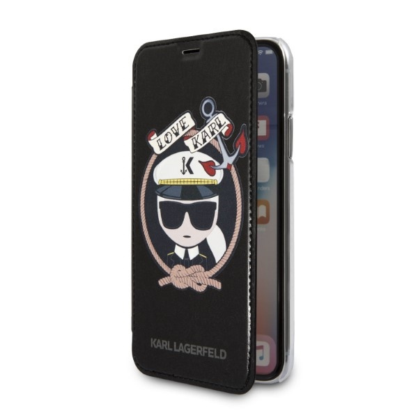 Kryt Karl Lagerfeld KLFLBKPXKSB Apple iPhone XS/X black bookcase Signature Glitter