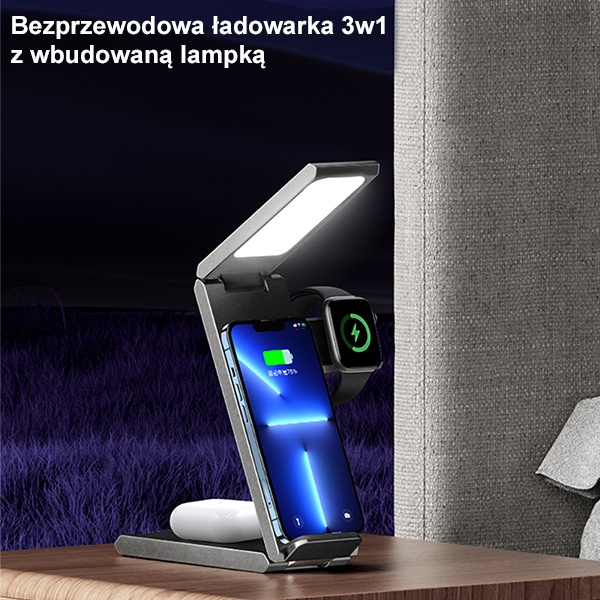 Bezdrátová nabíječka USAMS Wireless Charger with lamp 3w1 15W black CD181WXC01 (US-CD181)