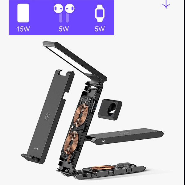 Bezdrátová nabíječka USAMS Wireless Charger with lamp 3w1 15W black CD181WXC01 (US-CD181)