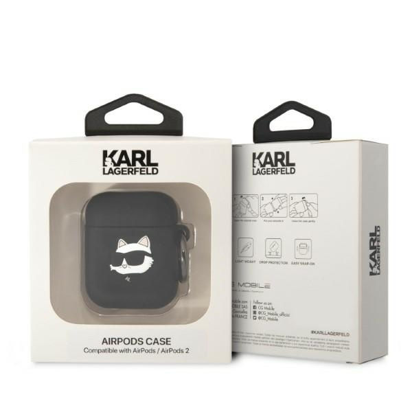 Kryt Karl Lagerfeld KLA2RUNCHK Apple AirPods 2/1 cover black Silicone Choupette Head 3D